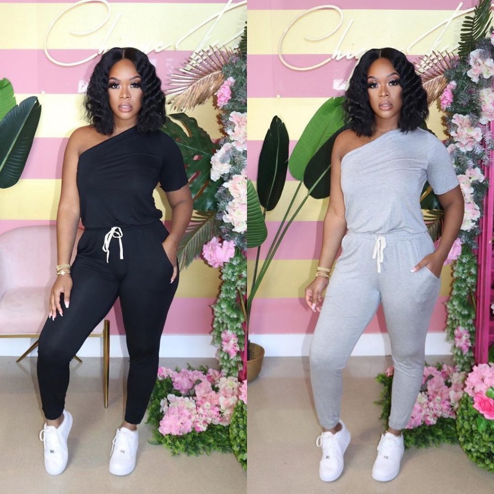 Solid One Shoulder One Piece Jumpsuits